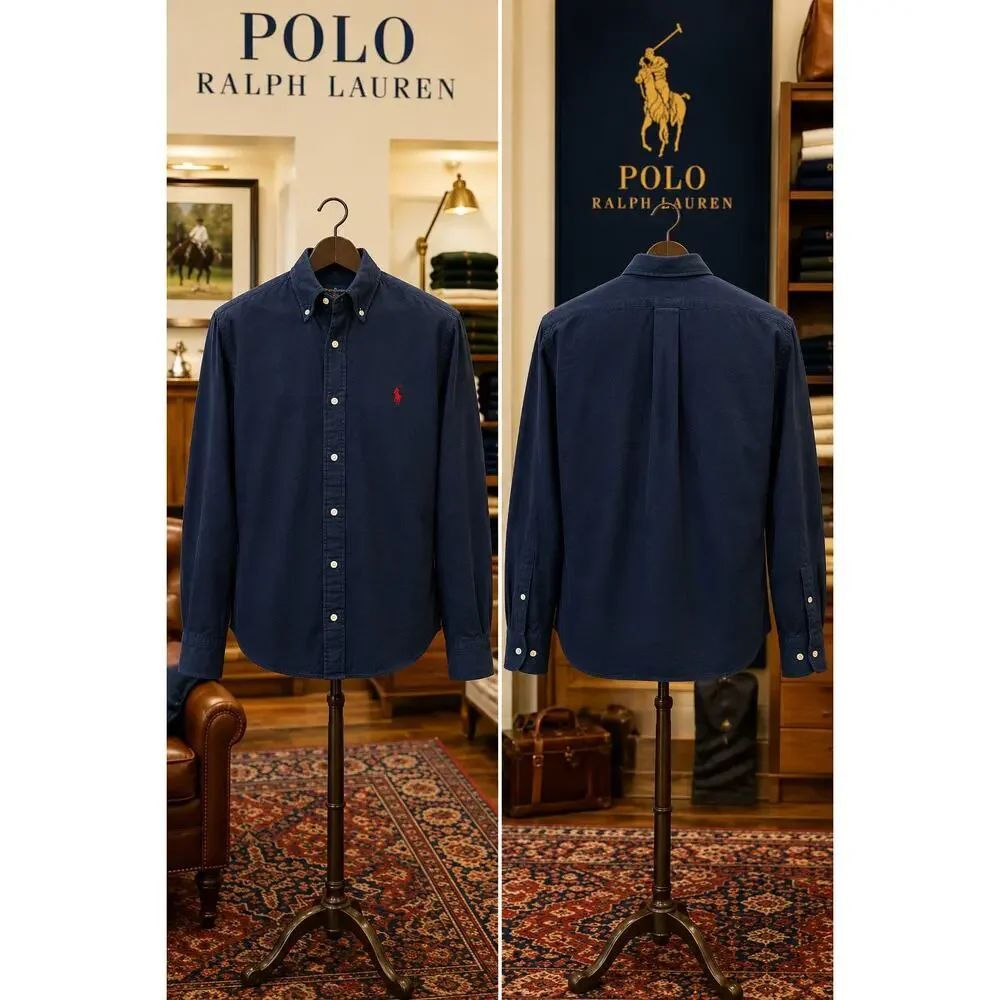Polo Ralph Lauren Navy Button Down Shirt Red Pony Logo Large